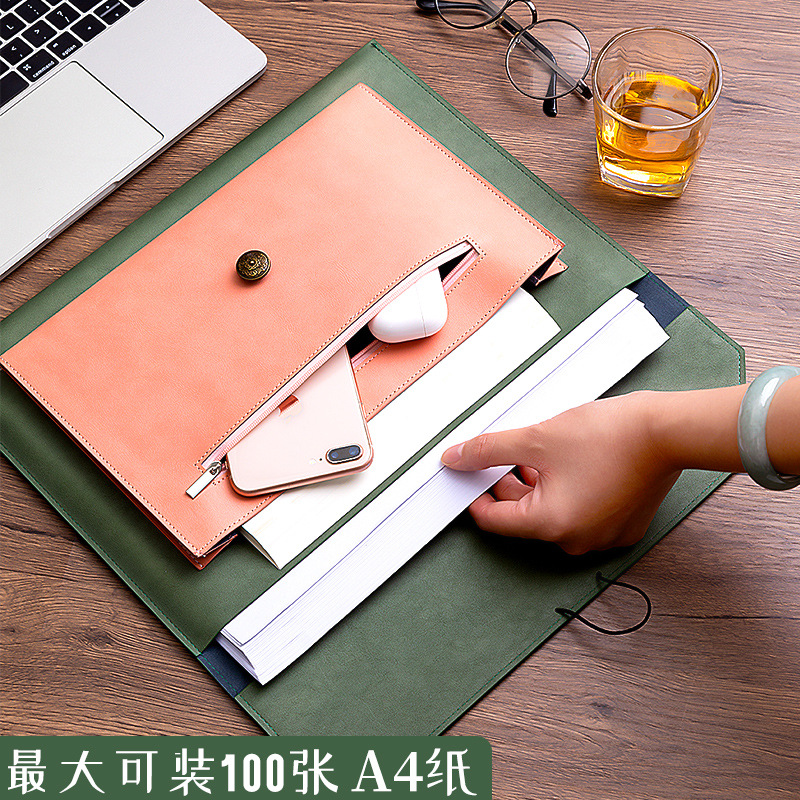 Leather File Bag A4 Paper File - Portfolio Folder Zip ulasan dan harga