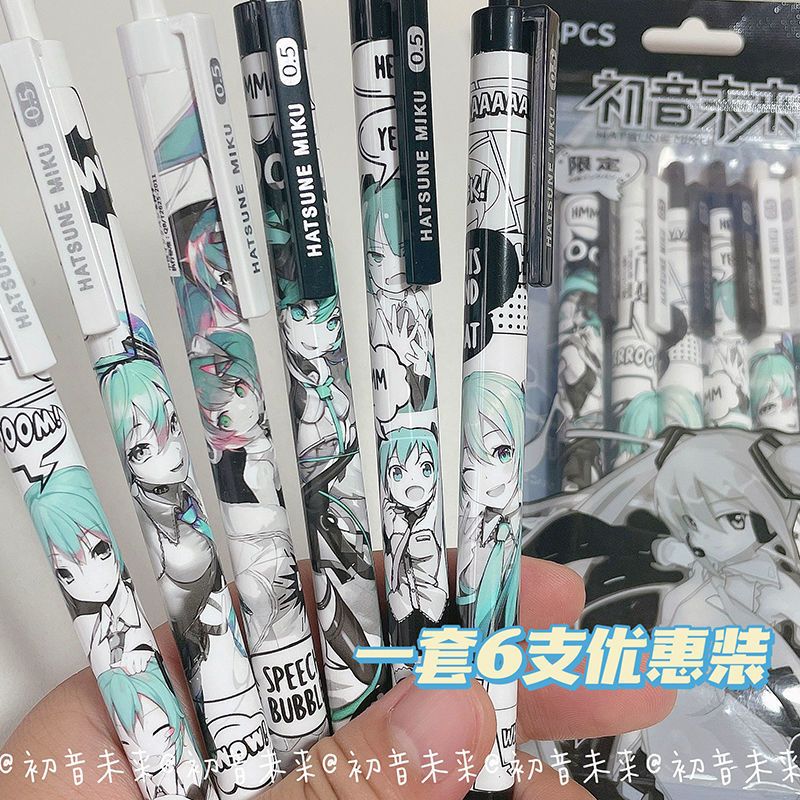 6Pcs/Set Hatsune Miku Black Ge - Gel Ink Pen Set ulasan dan harga