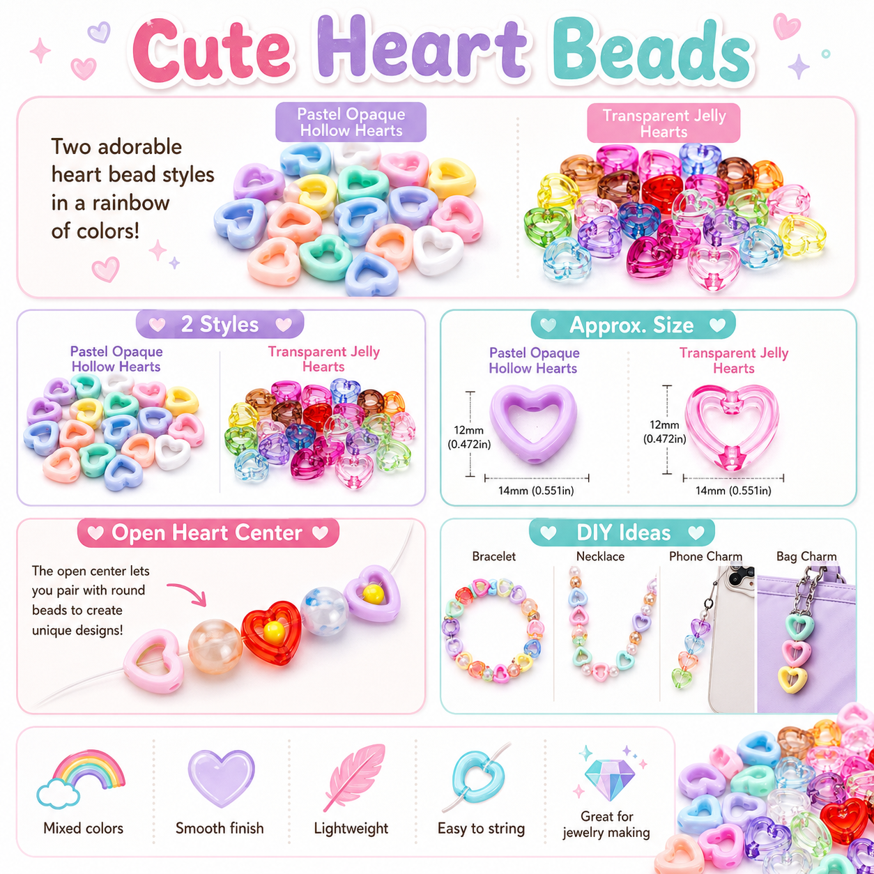 30Pcs Multicolor Clear Heart A - Stationery Warehouse ulasan dan harga