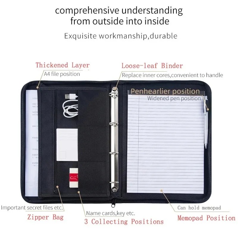 Large Black Business Portfolio - Portfolio Folder Zip ulasan dan harga